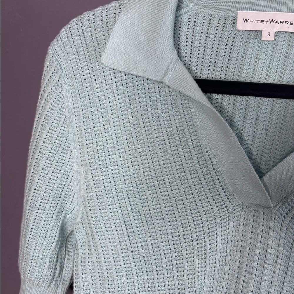 White + Warren Light Blue Waffle Knit Collared Polo Sweater Size Small - Picture 4 of 6